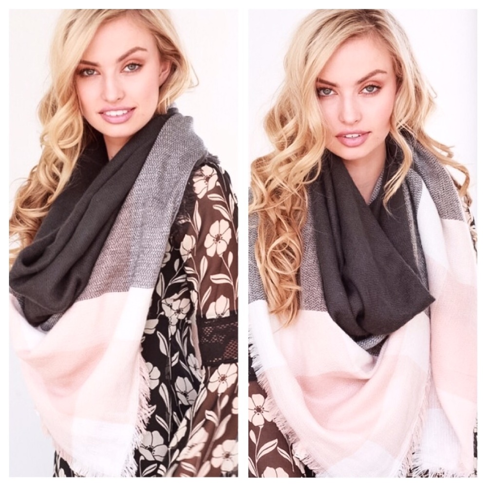 Plaid Pink Grey Scarf